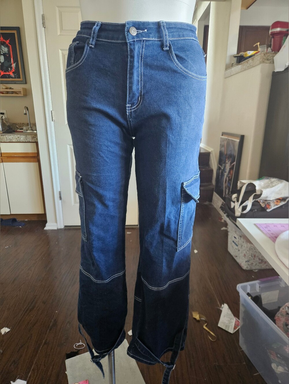 Hot Topic Dark Blue Womens Bootcut Cargo Jeans